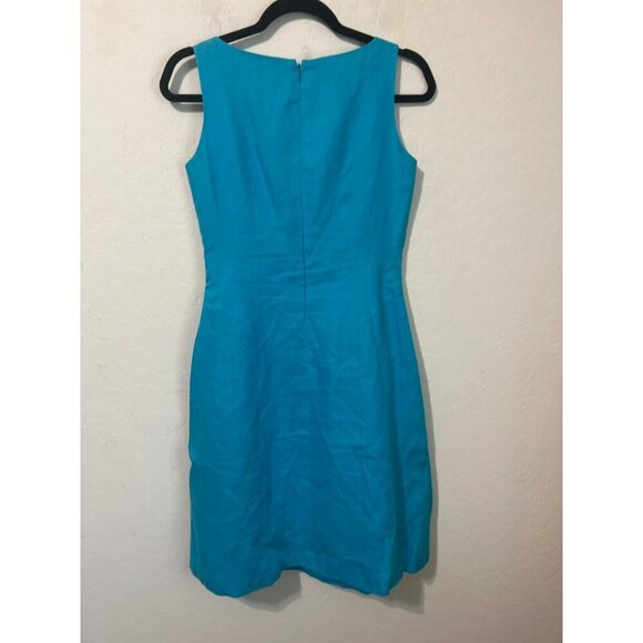 Talbot Petites Sz 2P Irish Linen 100% Linen Turquoise Shift Dress Lined Zip Back - Picture 6 of 6